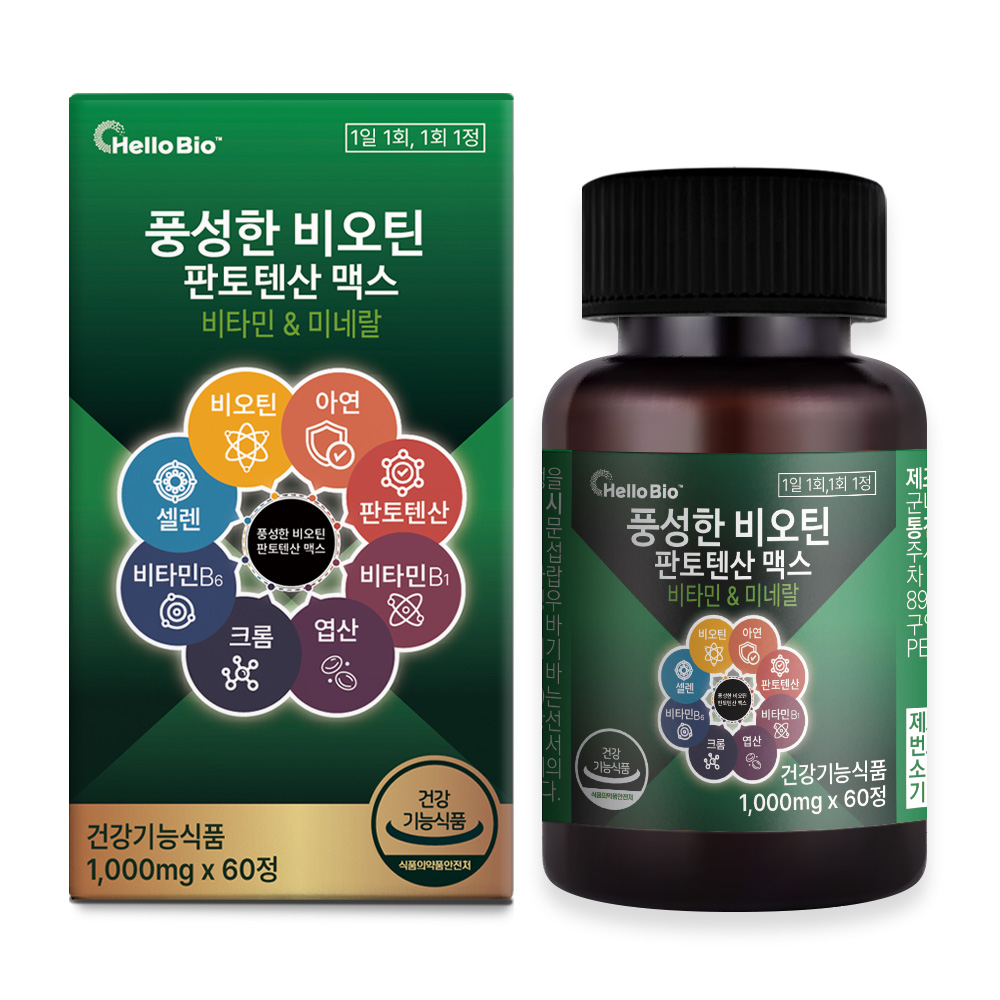 헬로<b>바이오</b> 풍성한 <b>비오틴</b> 판토텐산 맥스 1000mg x 60정, 1개