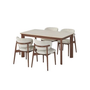 까사미아 포멜로 세라믹식탁 4인세트 140cm 브라운_패브릭체어 4EA (옵션 택1)