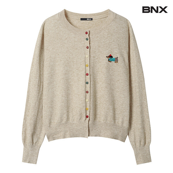 BNX 컬러버튼 자수 모달 가디건 BX1CD001L0