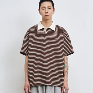 [엘엠알] 오버핏 스트라이프 피케 카라 티셔츠 BROWN BQQTSZM221BR00F