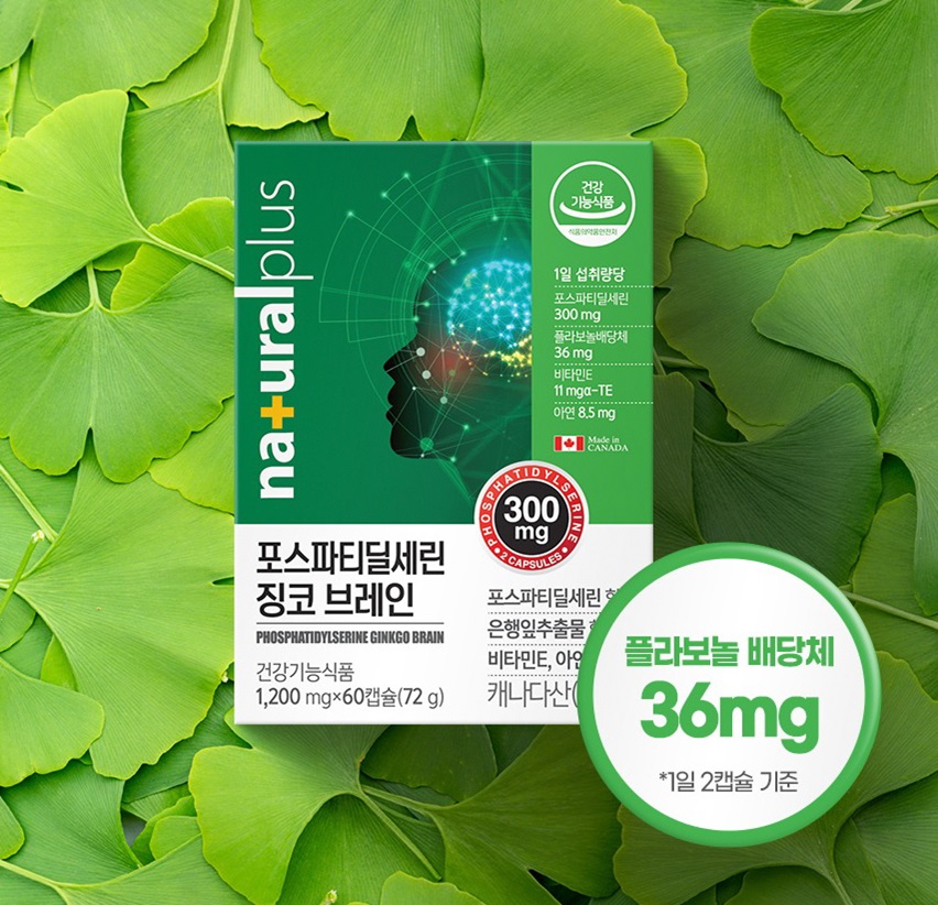 포스파티딜세린 징코 브레인 고3 <b>수험생</b> 학생 청소년 뇌건강 영양 부모님 기억력 인지력 두뇌건강 도움 은행잎추출물 1200mg x 60캡슐 1박스  60정  1개