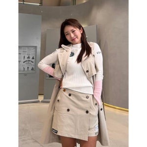 [맥케이슨]  여성 버튼 H라인 스커트 베이지 MDW1PC613BEG