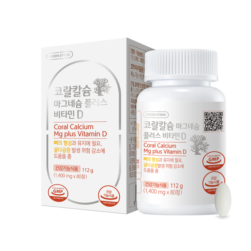 <b>그린스토어</b> 코랄칼슘 마그네슘 플러스 비타민D 1400mg x 80정, 1개