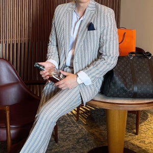 스트라이프 린넨 모던 정장 (45899)