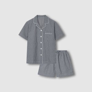 [자주] 여 시어서커 체크 3부 파자마 세트 - 라이트 네이비 (J215201014)