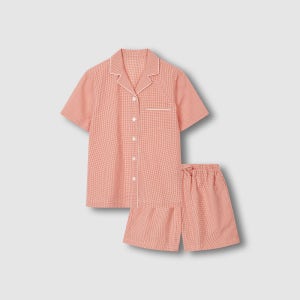 [자주] 여 시어서커 체크 3부 파자마 세트 - 라이트 오렌지 (J215201014)