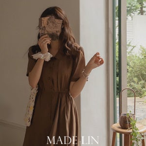 [베스트특가 8천원할인]MADE LIN[브라운]플란드 러블리 핀탁 허리유연한 썸머밴딩 상큼한 원피스[size:F(55~66)]
