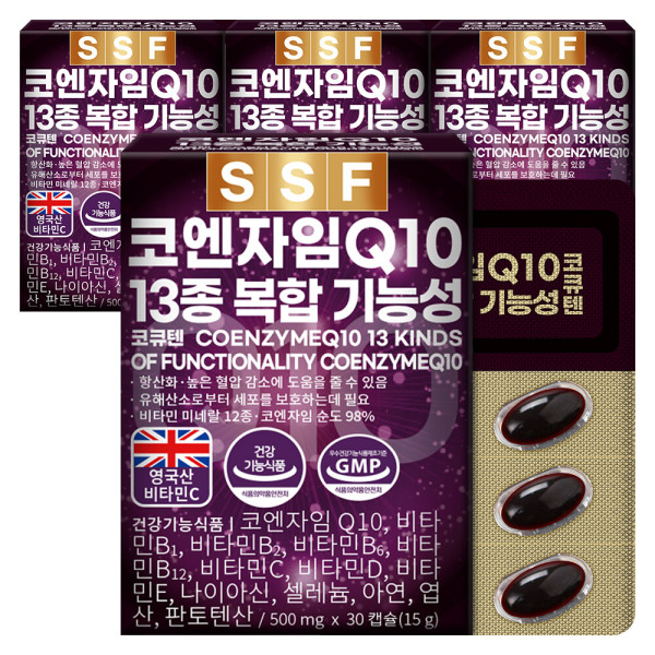 순수식품 <b>코엔자임</b>Q10 코큐텐 4개월분(120캡슐) 13종복합기능성 항산화 비오틴 아연 비타민B