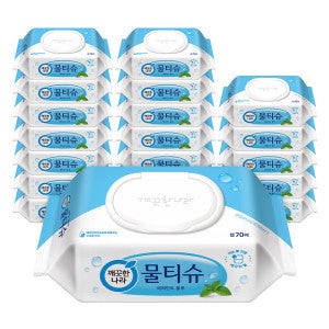 깨끗한나라 깨끗한나라 물티슈 페퍼민트 블루 캡형 70매 20팩
