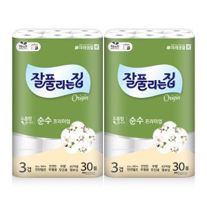 잘풀리는집 미래생활 잘풀리는집 순수 프리미엄 천연펄프 3겹 화장지 30m x 30롤 x 2팩