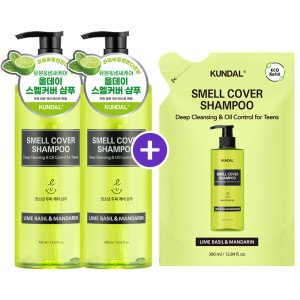 쿤달 (리필 증정) 올데이 스멜커버 청소년샴푸 라임바질앤만다린 400ml 2개 + 증정