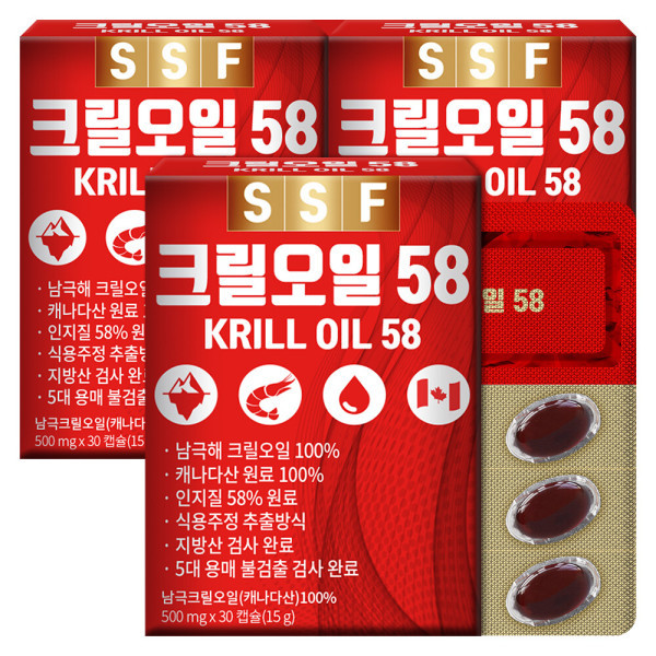 순수식품 <b>크릴오일</b> 인지질<b>58</b>%이상원료 3박스(90캡슐)