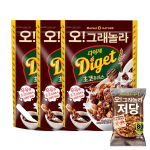 마켓오네이처 오그래놀라 다이제 초코츄러스 300g x3개 + 오그래놀라 저당 통보리 미니백 30g 증정