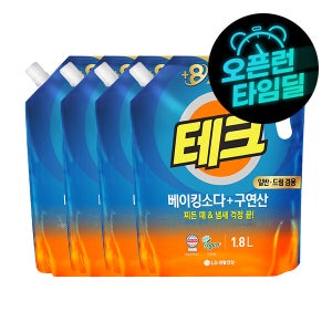 테크 테크 베이킹소다+구연산 액체세제 일반/드럼 겸용 1.8L 4개