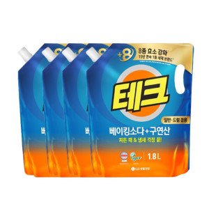 테크 테크 베이킹소다+구연산 액체세제 일반/드럼 겸용 1.8L 4개