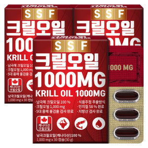 순수식품 남극 <b>크릴오일</b>1000 MG 3박스(90캡슐) 인지질<b>58</b>% 이상원료