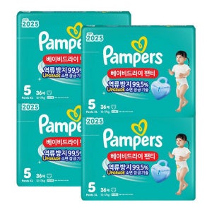 팸퍼스 (HOT특가딜) 팸퍼스 2025 베이비드라이 팬티형 기저귀 5단계 36매 X 4팩