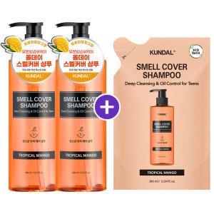 쿤달 (리필 증정) 올데이 스멜커버 청소년샴푸 트로피컬망고 400ml 2개 + 증정
