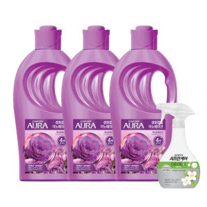 아우라 아우라 생화캡슐 섬유유연제 1L 자스민머스크 3개 +샤프란 섬유탈취제 500ML 증정