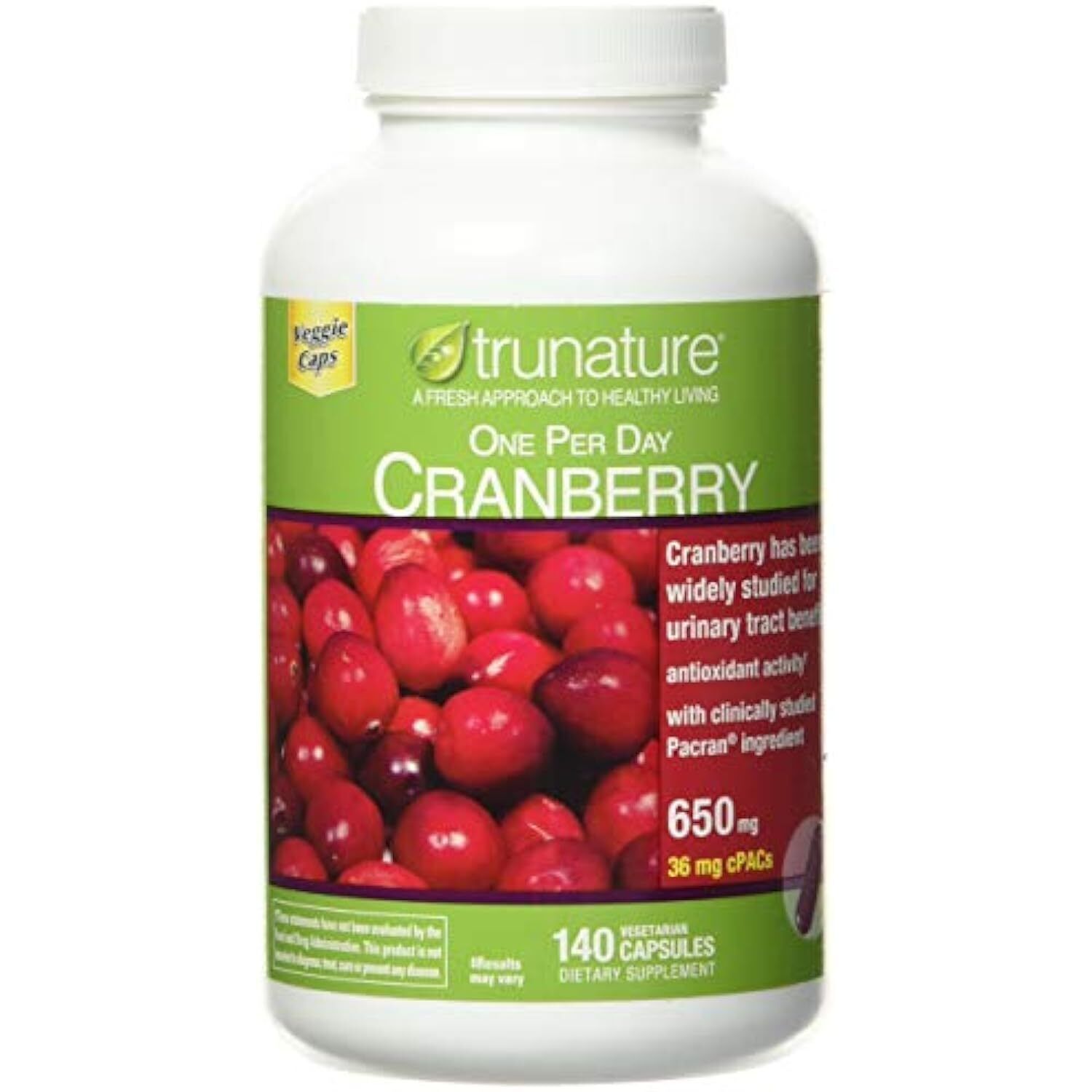 <b>TruNature</b> <b>트루네이처</b> 크랜베리 650mg 140채 비건 캡슐  1개