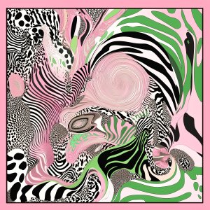 HOMEWARM 대담한 동물 프린트 스퀘어 스카프 - 생동감 넘치는 핑크, 그린 & 블랙 디자인, 손세탁 가능, 스트리트 스타일이나 파티에 완벽, 23.6인치 .6인치, 데일리