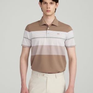 [닥스 남성] [GIFT] 코튼 혼방 베이지 면블럭 반팔 카라 티셔츠 DMTS5BC21I2