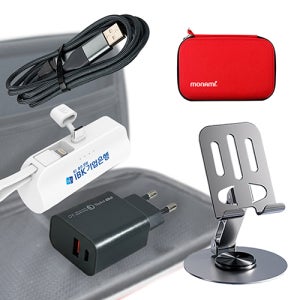 팝폰 초미니 도킹형 보조배터리 4in1초고속충전 케이블(60w) 360도 메탈 회전거치대(스마트폰/테블릿) 여행용 파우치 선물 세트 CS53-2