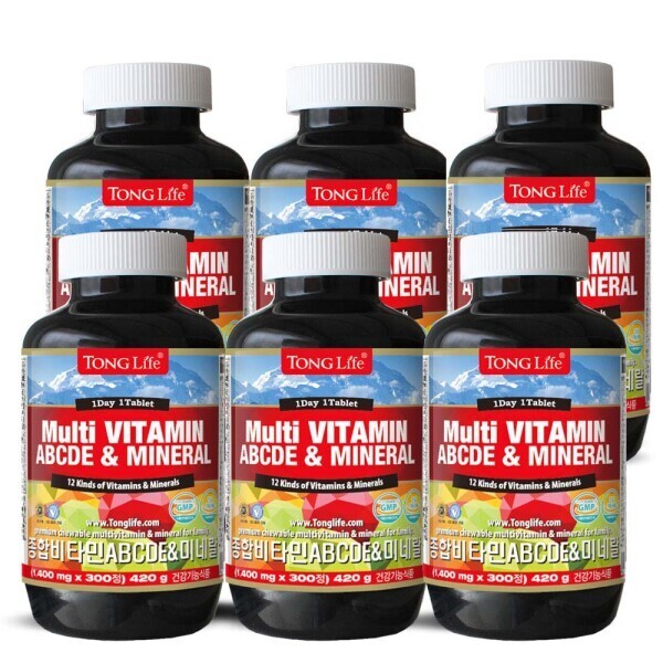 ()<b>종합</b>비타민ABCDE+미네랄+유산균함유(1400mg x 300정-10개월분) 6병