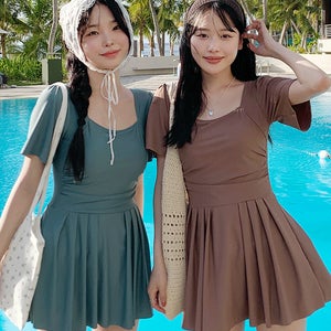 스퀘어퍼프핀턱수영복 (~2XL)
