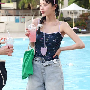 플라워배색셔링수영복 (~XL)