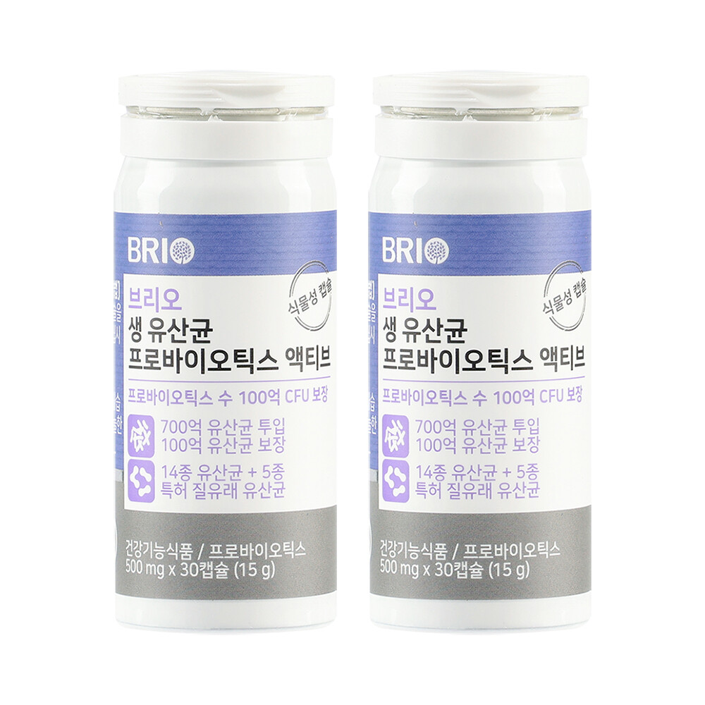 브리오 생 <b>유산균</b> <b>프로바이오틱스</b> 액티브 / 500억 <b>유산균</b> 투입 / 특허 질<b>유산균</b> 캡슐 (2병 / 식물성 캡슐)