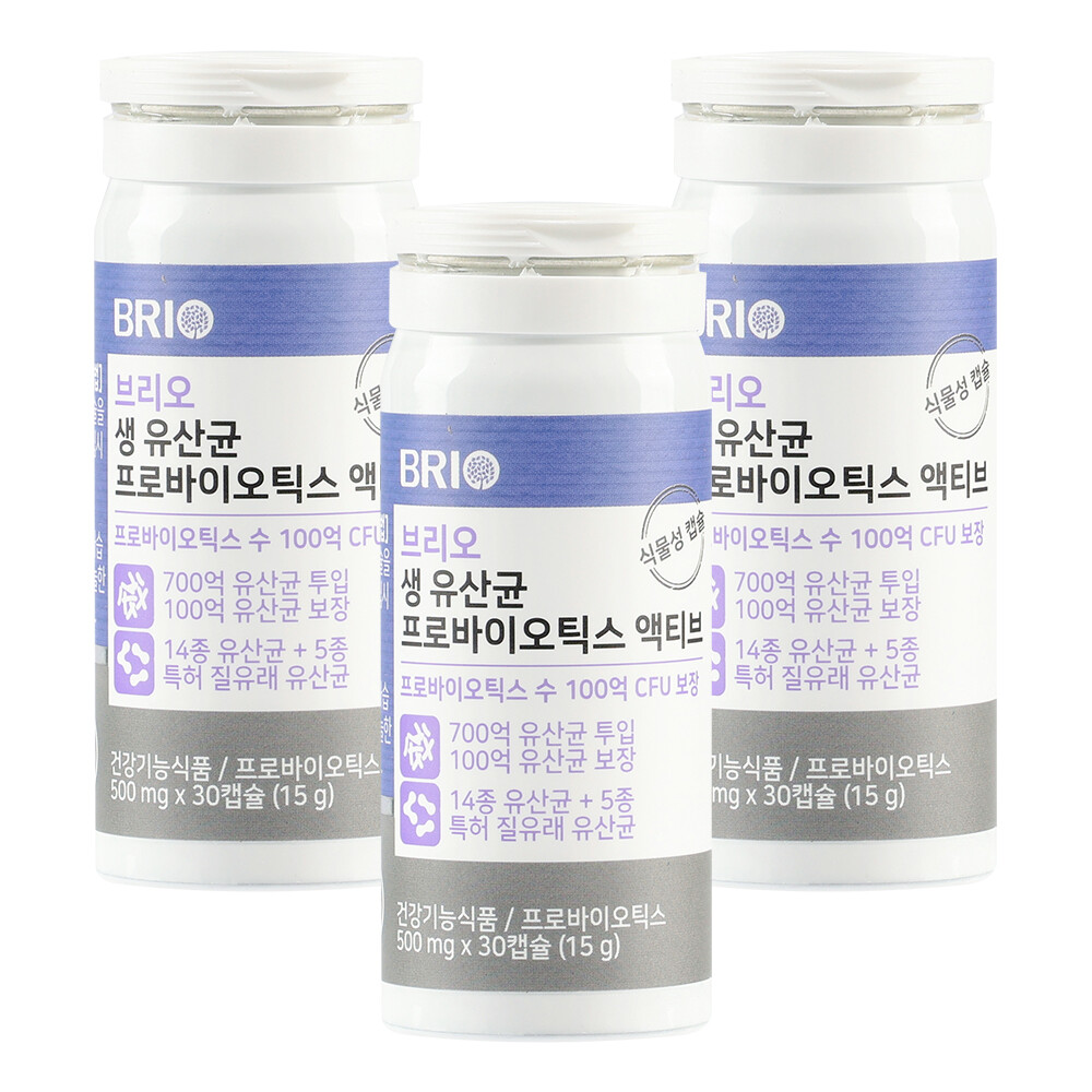 브리오 생 <b>유산균</b> <b>프로바이오틱스</b> 액티브 / 500억 <b>유산균</b> 투입 / 특허 질<b>유산균</b> 캡슐 (3병 / 식물성 캡슐)