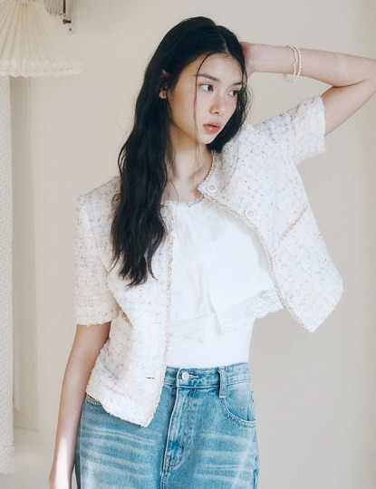 N판매자배송 로엠 멀티 트위드 반팔 자켓 RMJKF25S11