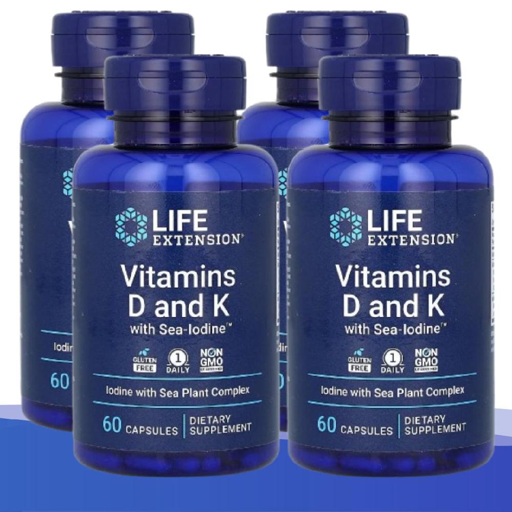 라이프익스텐션 <b>비타민</b> D3 K2 <b>Iodine</b> 60 캡슐 4개  60정