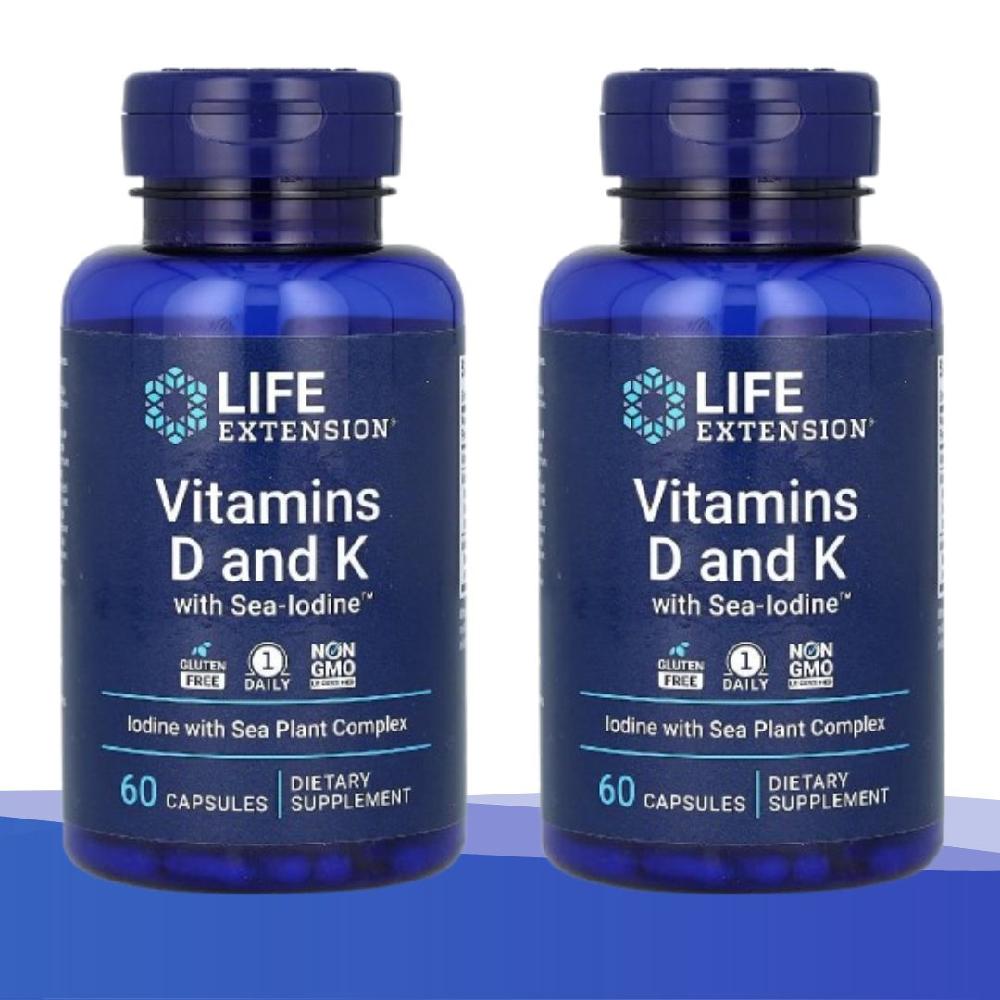 라이프익스텐션 <b>비타민</b> D3 K2 <b>Iodine</b> 60 캡슐 2개  60정