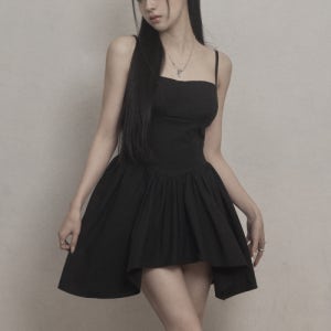[카키포인트] Flare Layered Mini Dress (black) P0000BHJ2