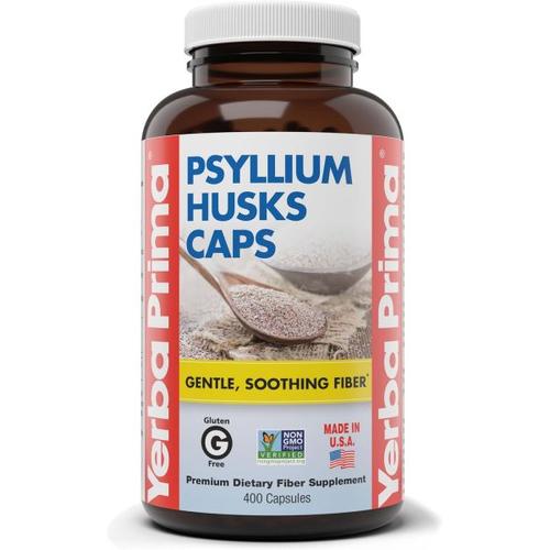 Yerba Prima Psyllium Husks Caps, 625 mg, 400 Capsules - Natural Fiber for Men and Women - Regularity