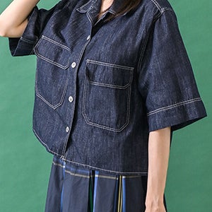 타임 반팔 린넨 데님자켓