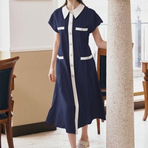 클래식 배색카라 셔츠형 드레스