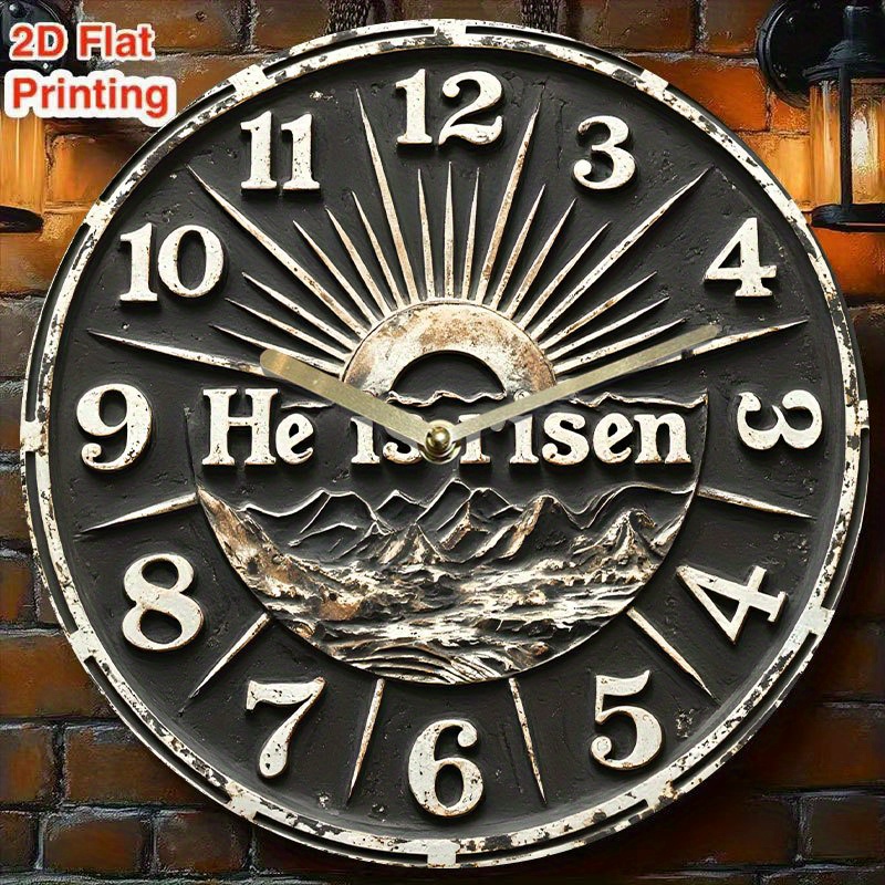 12인치 조용한 아크릴 벽시계 &quot;&quot;<b>He Is</b> Risen&quot;&quot; 디자인 - 비등광, 쿼츠 <b>운동</b>, 거실, 침실, 또는 커피숍 장식에 적합, 거실 액세서리 | 산경관 디자인 | 쿼츠 <b>운동</b>