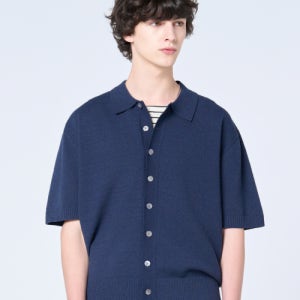 [효지] 25 SS 워셔블 부클 크롭 [카라] 반팔 니트 가디건 ( 네이비 ) 5007590311