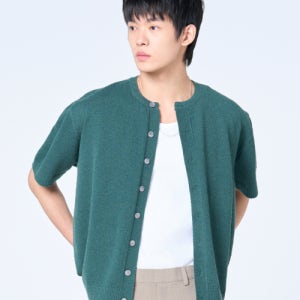 [효지] 25 SS 워셔블 부클 크롭 [라운드] 반팔 니트 가디건 ( 그린 ) 5007590320