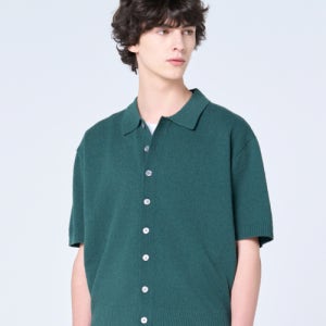 [효지] 25 SS 워셔블 부클 크롭 [카라] 반팔 니트 가디건 ( 그린 ) 5007590314