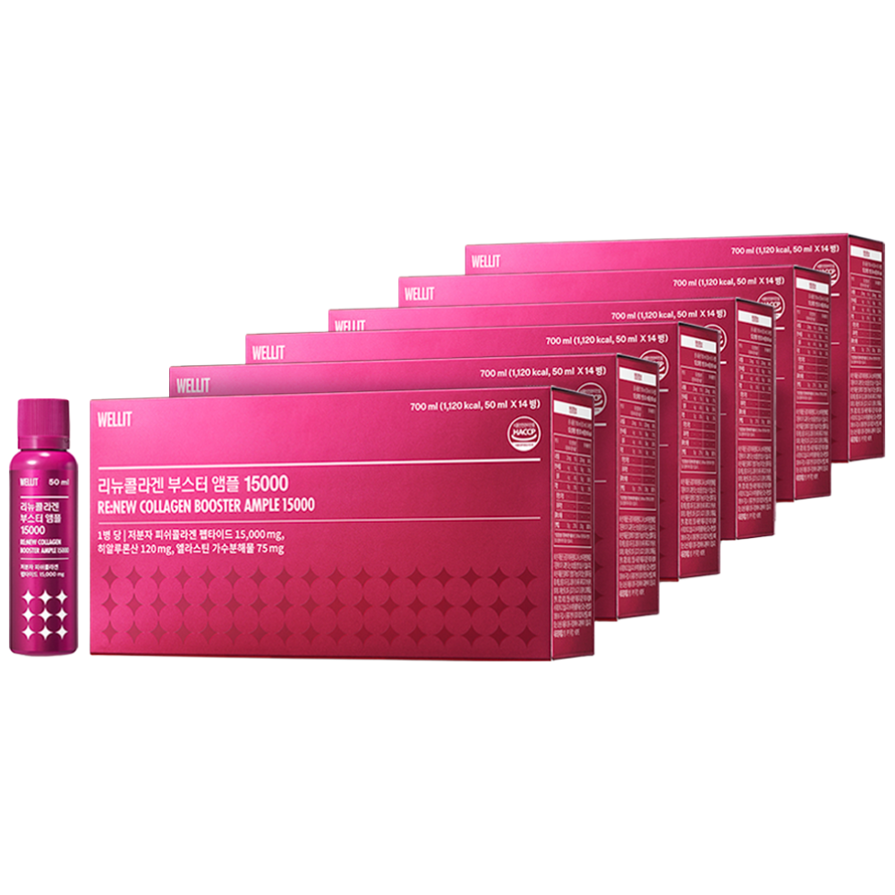웰릿 <b>리뉴콜라겐</b> 부스터앰플 15000mg 피쉬콜라겐 히알루론산  700ml  6개