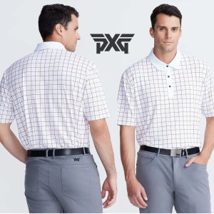 PXG 남성 골프웨어 아카이브 윈도페인 폴로 셔츠 반팔 화이트 티