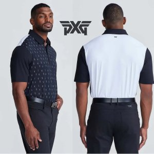PXG 플레이어 프린트 반팔 폴로 카라 티셔츠 셔츠 남성용 블랙 화이트