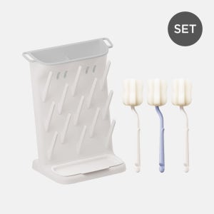 모윰 스탠딩 젖병 건조대+롱커브 스펀지 젖병솔 3P세트