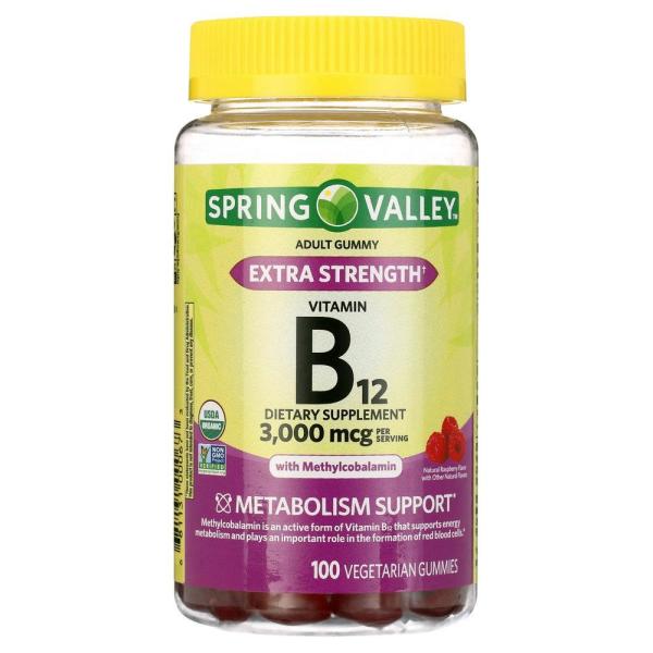 <b>스프링밸리</b> 비타민B12 <b>에너지</b> 구미 라즈베리 3000mcg 100정 2개 <b>Spring Valley</b> Vitamin B12 Gummies