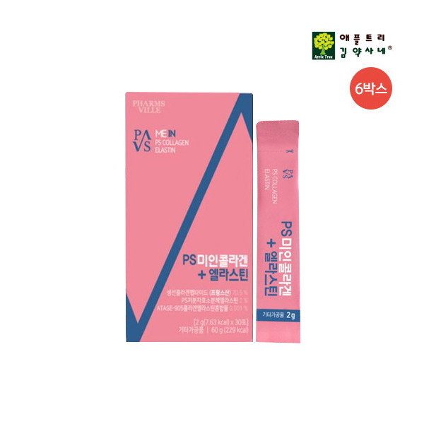 [<b>애플트리 김약사네</b>] [6박스] <b>PS 미인</b>콜라겐+<b>엘라스틴</b> (2g x 30포)  6개