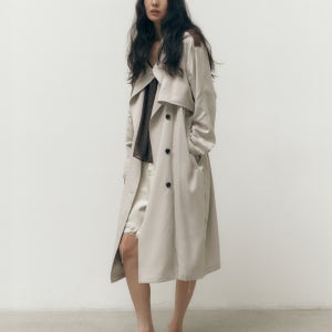[솔티페블] LEATHER FLAP DETAIL TRENCH COAT [GREY] SK1C2MCT20GRA